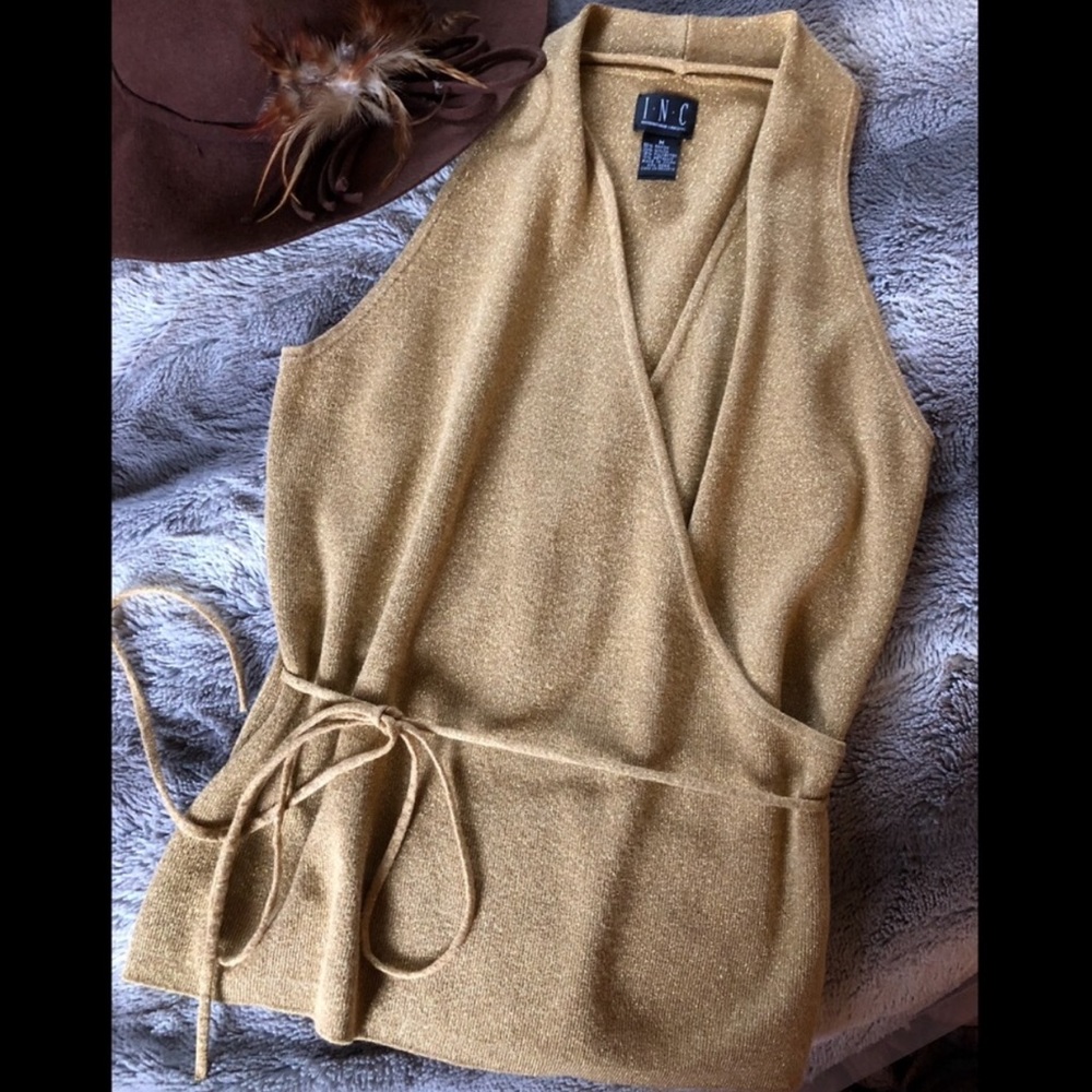 Inc. gold sleeveless top with belt